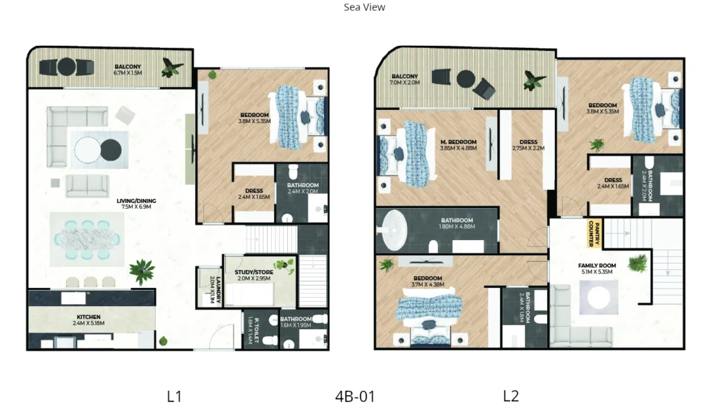 Hatimi by Fakhruddin Properties - 4B Duplex 01 Floor plan